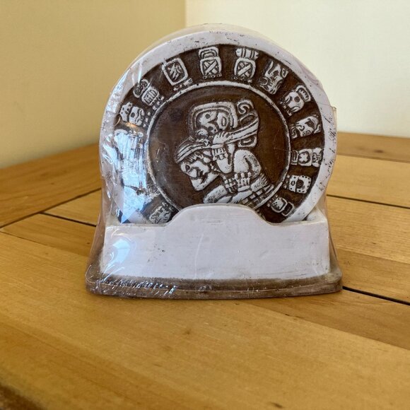 Mayan Resin Coasters Set of 6 with Holder Made in Mexico Playa del Carmen New - Picture 3 of 5